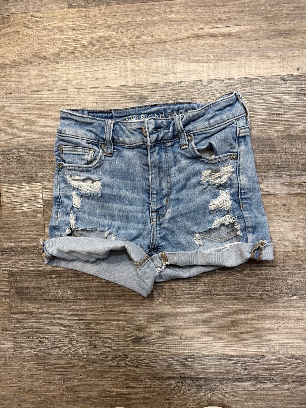 American Eagle Outfitters Distressed Blue Denim Shorts next level Stretch‎ Read* - Picture 7 of 11